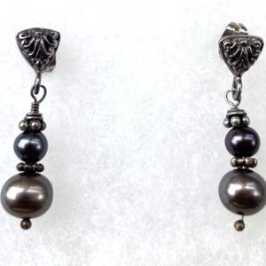 7mm-4mm Gray/Blue Pearl Drop 925 Sterling Silver Earrings